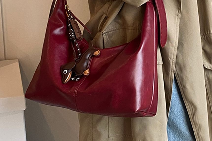 Bag Charm With Crossbody Plain Faux Leather