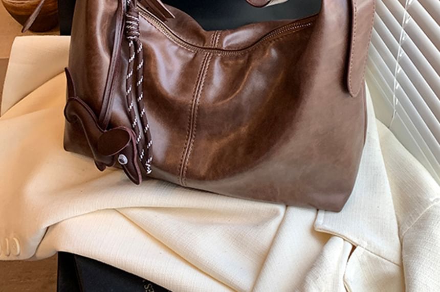 Bag Charm With Crossbody Plain Faux Leather