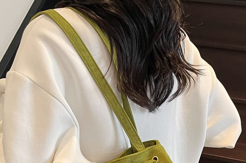 Bag Suede Tote Faux Drawstring Plain