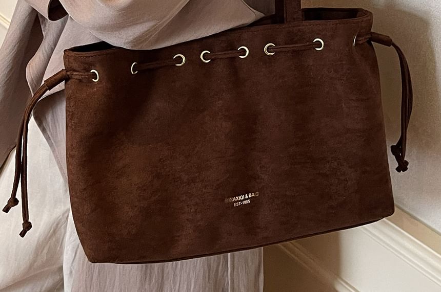 Bag Suede Tote Faux Drawstring Plain