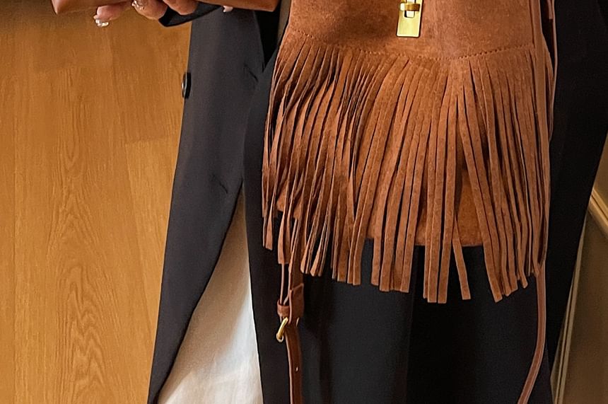 Faux With Pouch Plain Crossbody Bag Suede Fringe