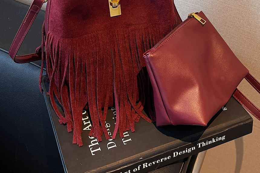Faux With Pouch Plain Crossbody Bag Suede Fringe