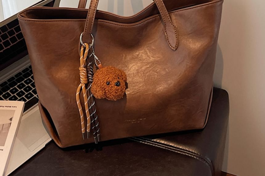 Faux With Bag Leather Plain Tote Charm