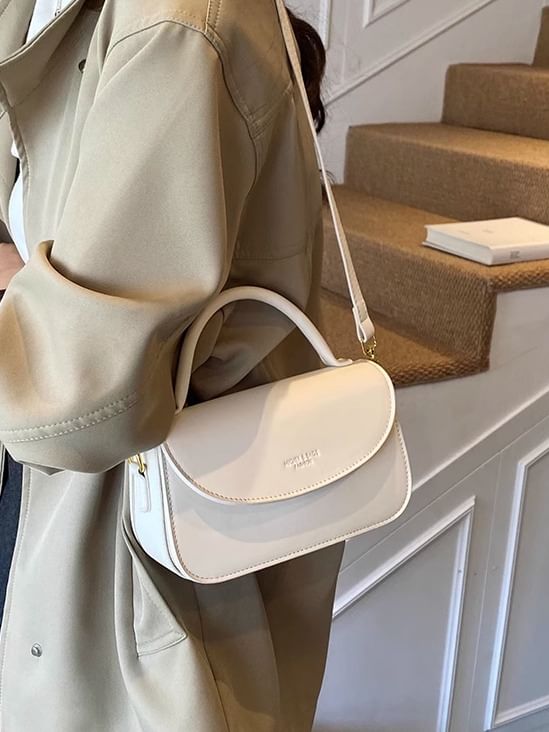 Flap Crossbody Plain Faux Leather Bag Top Handle