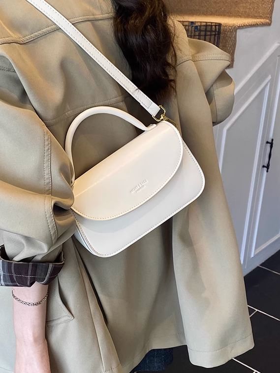 Flap Crossbody Plain Faux Leather Bag Top Handle