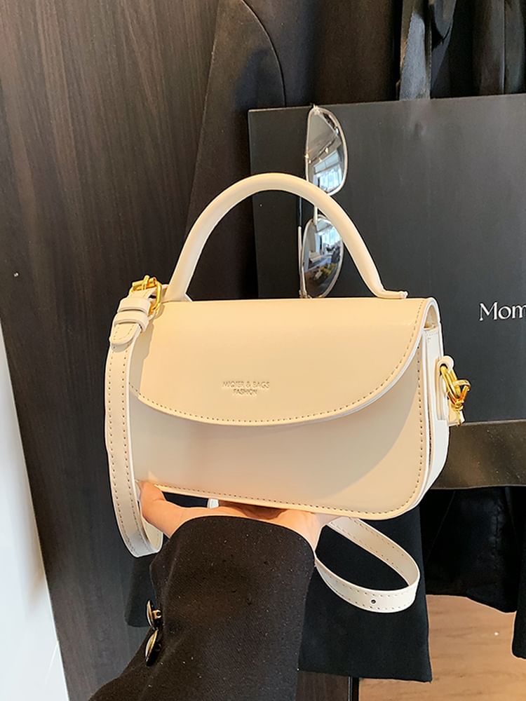 Flap Crossbody Plain Faux Leather Bag Top Handle