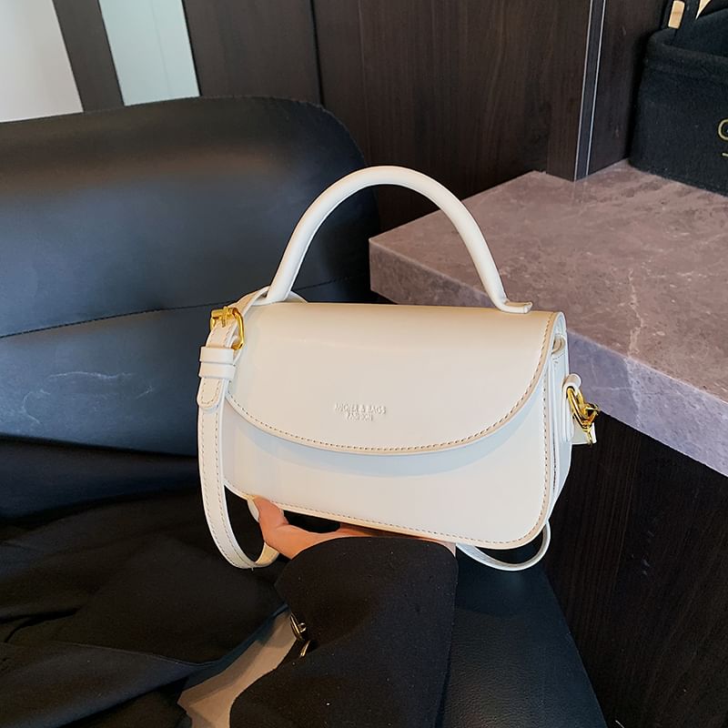Flap Crossbody Plain Faux Leather Bag Top Handle