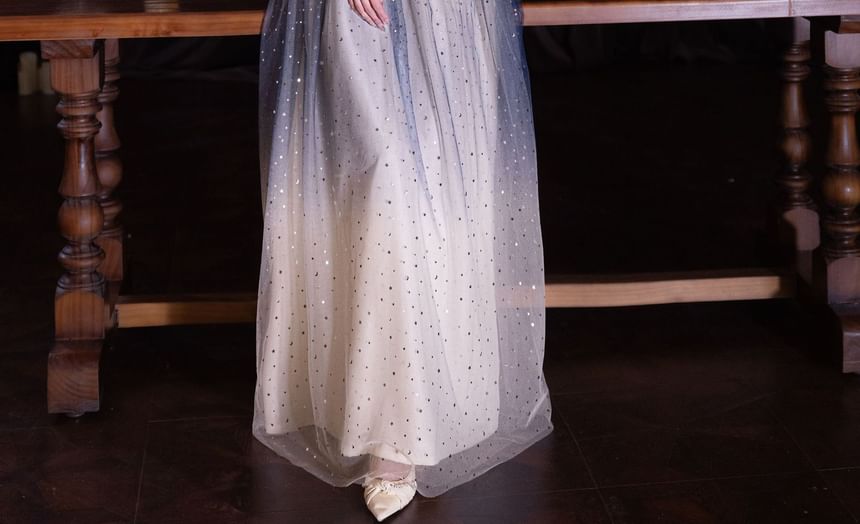 Designs) Gown / Dress Lace Panel (Various Evening Gradient Short-Sleeve Neck Round Cocktail