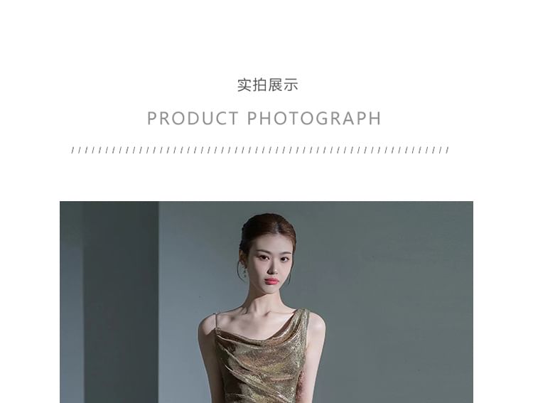 Gown Neck Evening Open Mermaid Cowl Back Sequin Sleeveless