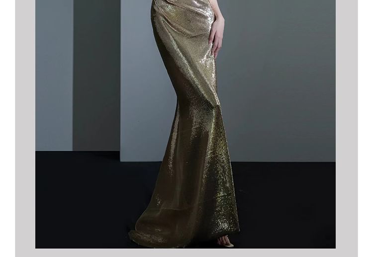 Gown Neck Evening Open Mermaid Cowl Back Sequin Sleeveless