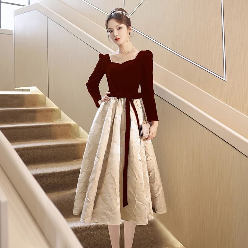 Dress Sweetheart Cocktail Evening A-Line Bow Panel Gown Designs) Neck (Various Midi Jacquard /