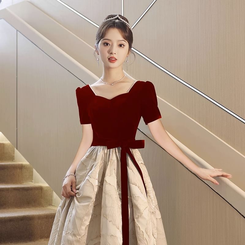 Dress Sweetheart Cocktail Evening A-Line Bow Panel Gown Designs) Neck (Various Midi Jacquard /