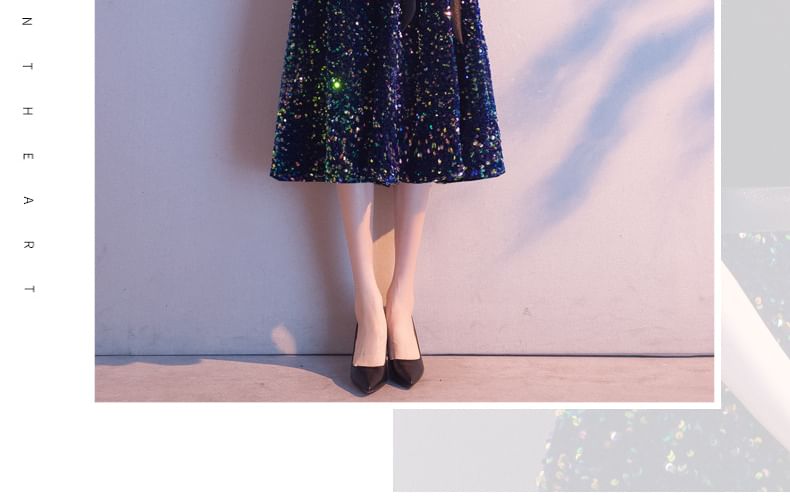 Sequin A-Line Dress Evening / Gown Elbow-Sleeve