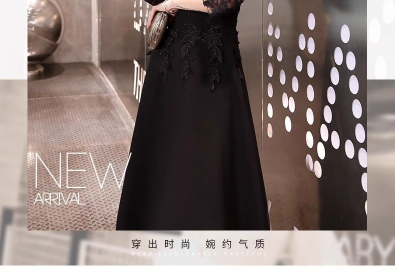 Evening Lace Dress / 3/4-Sleeve A-Line Gown