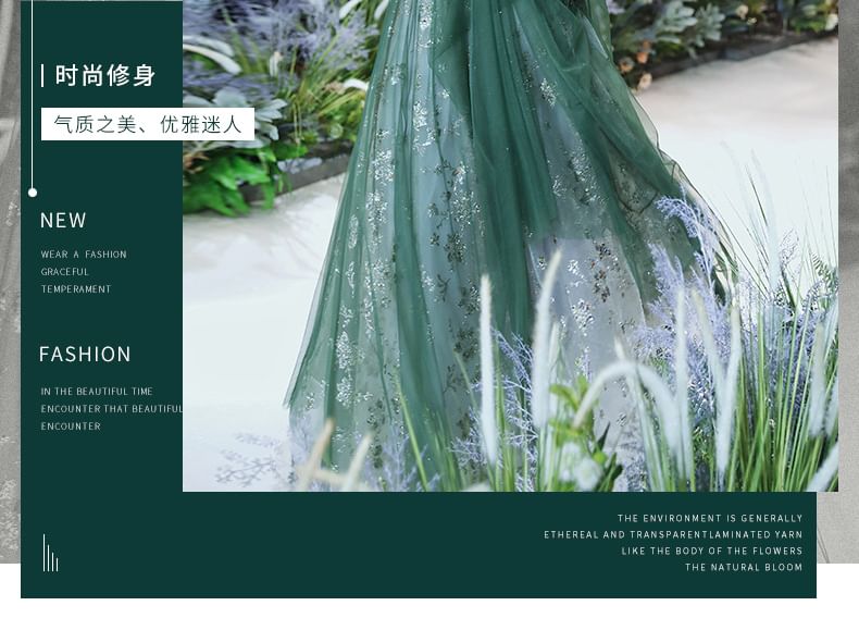 Bow Sleeveless Evening Dress Sequin V-Neck Floral A-Line Cocktail Applique Mesh Midi Velvet Panel / Gown