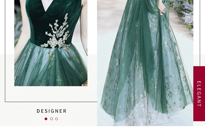 Sleeveless V-Neck Sequin Floral Applique Bow Velvet Panel Mesh A-Line Evening Gown / Midi Cocktail Dress