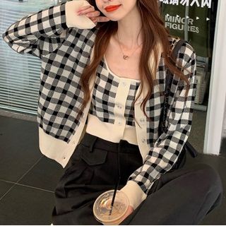 Plaid Top / Camisole Cardigan