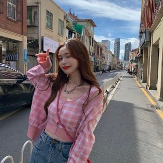 Plaid Top / Camisole Cardigan