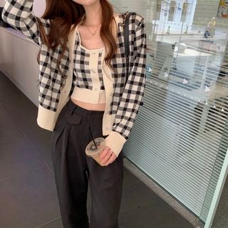 Plaid Top / Camisole Cardigan