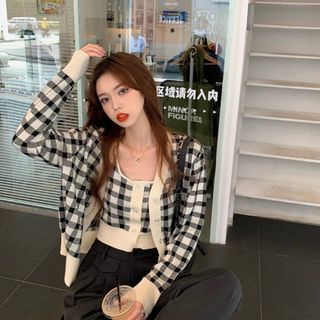 Plaid Top / Camisole Cardigan