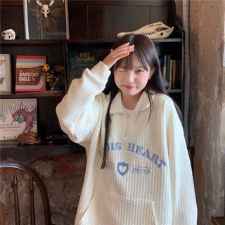 Oversized Embroidered Collar Letter Sweatshirt