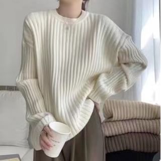 Crew Ribbed Sweater Plain Neck
