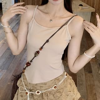 Chain Mid Tassel Waist Distressed Cropped Rise Cami Sweater Plain Asymmetrical Skirt Beaded Detail A-Line Mini / Top