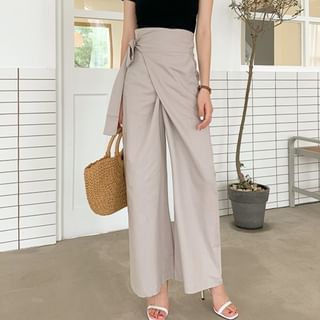 High Rise Plain Tie-Up Wide Leg Pants