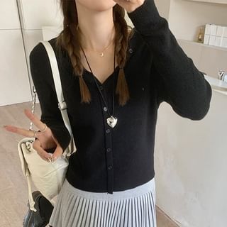 Collared V-Neck Plain Button Cardigan