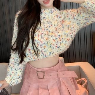 Rise Mini Dotted Washed Pleated A-Line High Sweater Cropped Neck / Mock Skirt