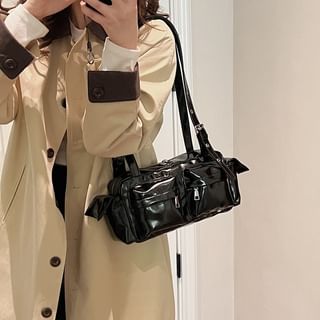 Multi-Pocket Faux Leather Shoulder Bag