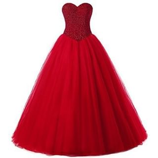 Plain Sequin Panel Mesh A-Line Tube Wedding Gown