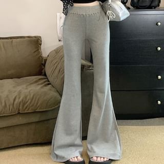 Plain Flared Pants Mid Rise