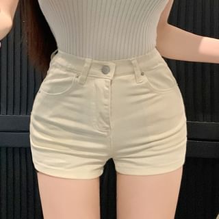 Waist Denim Plain Hot Pants High