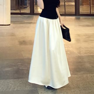 Maxi A-Line Short-Sleeve Skirt Waist Two Tone High Asymmetrical / Top