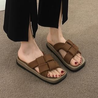 Woven Leather Sandals Platform Faux Toe Square