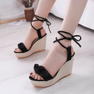 Wedge Sandals Tie-Up Platform Bow
