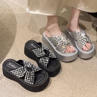 Platform Sandals Strap Cross Rhinestone