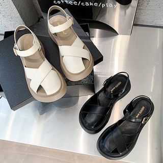 Faux Platform Sandals Leather