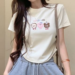 Embroidered Crop Short-Sleeve Crewneck T-Shirt