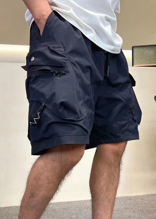 Waist Summer Shorts Mens Elastic Loose Up Cotton Army Green Zip Pockets