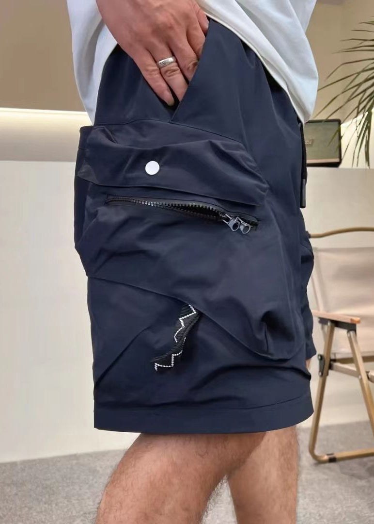 Waist Summer Shorts Mens Elastic Loose Up Cotton Army Green Zip Pockets