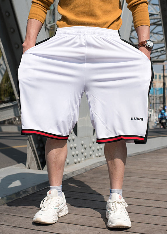 Loose White Men Waist Summer Pockets Elastic Patchwork Basketball Shorts
