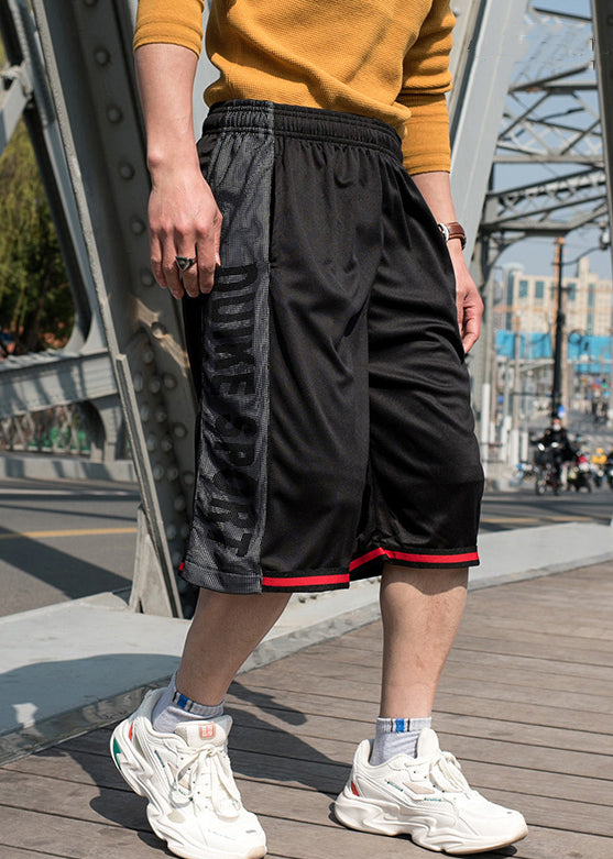 Loose White Men Waist Summer Pockets Elastic Patchwork Basketball Shorts