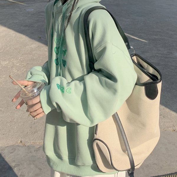 Aesthetic Hoodie Heart Mint