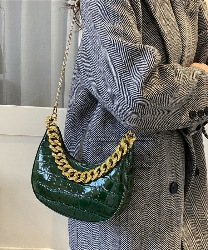 Bags Faux Modern Chain Green Shoulder Leather Linked