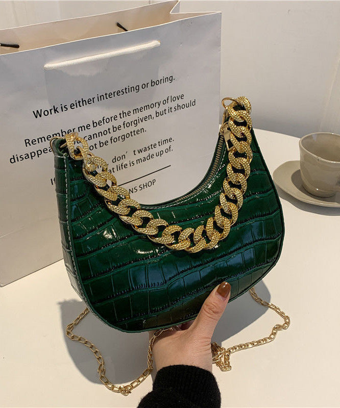 Bags Faux Modern Chain Green Shoulder Leather Linked