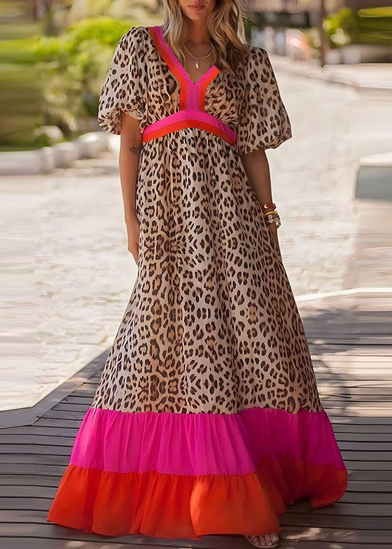 Long Modern Patchwork Dress Print Leopard Summer