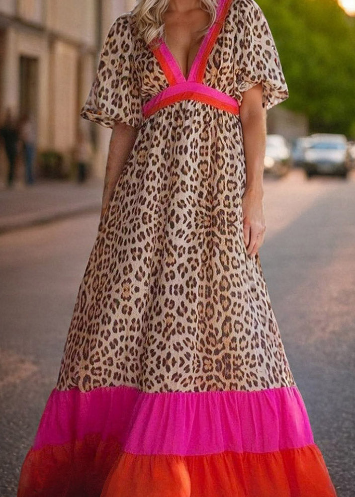 Long Modern Patchwork Dress Print Leopard Summer