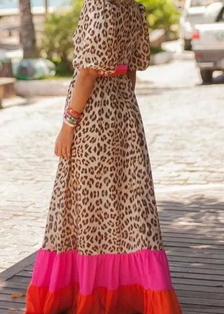 Long Modern Patchwork Dress Print Leopard Summer